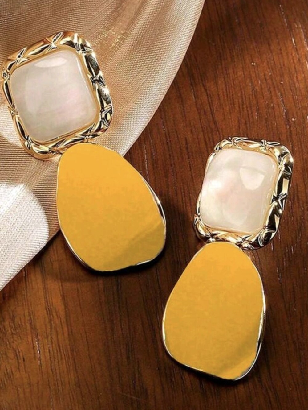 Gold-Tone Yellow Drop Earrings with White Stone Accent